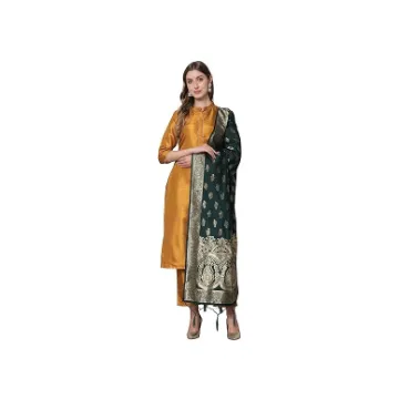 VredeVogel Women's Cotton Silk Blend Straight
                                Kurta with Trouser Pant & Banarasi Silk
                                Dupatta