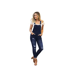 NioBe Clothing Women's Juniors Rolled Cuffs
                                Ankle Length Distressed Denim Overalls